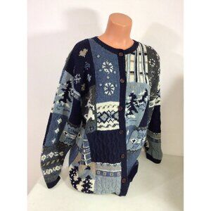 Vintage Nordic Print Cardigan Sweater Cashmere Wool Womens Large